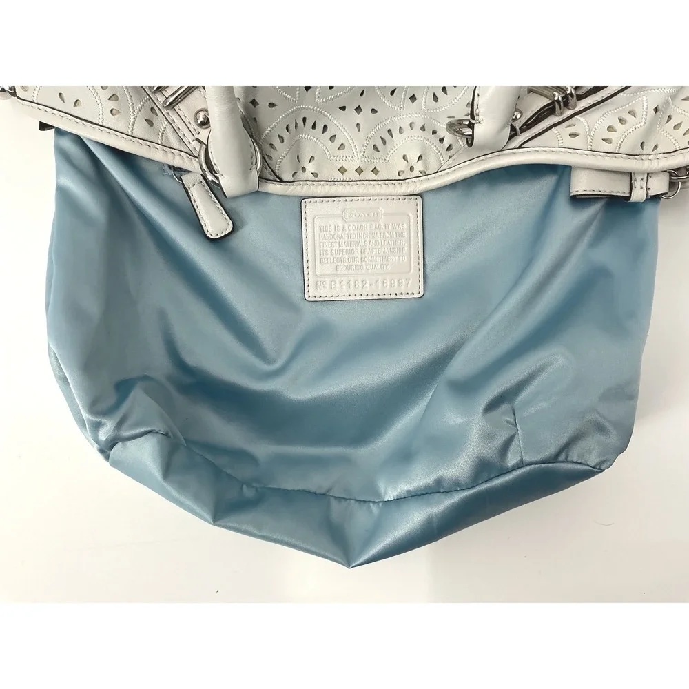 Coach‎ Madison Gray Laser Cut Leather Satchel Crossbody Bag